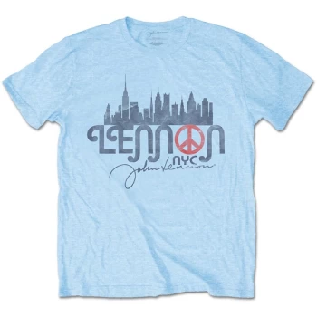 image of John Lennon - NYC Skyline Unisex Large T-Shirt - Blue