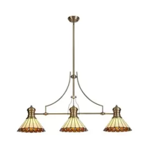 Image of 3 Light Telescopic Ceiling Pendant E27 With 30cm Tiffany Shade, Antique Brass, Amber, Crystal - Luminosa Lighting