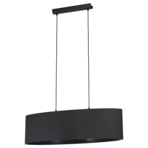 Image of Pendant Ceiling Light Colour Black Large Black Fabric Oval Shade Bulb E27 2x40W