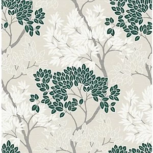 Image of Fresco Lykke Tree Wallpaper Dark Green