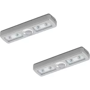 Image of 2 PACK Wall Light Silver Battery Operated Rocker Switch Motion Detector LED