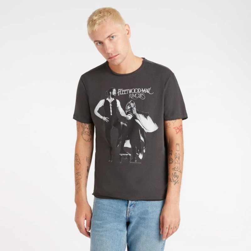 Image of Amplified Mens Rumours Fleetwood Mac Vintage T-Shirt in Charcoal Size: Large Charcoal Male L