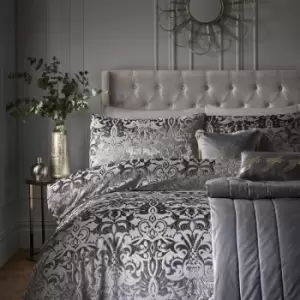 image of Laurencellewelynbowen - Laurence Llewelyn Bowen Firenza Damask Woven Jacquard Duvet Cover Set, Slate, Double