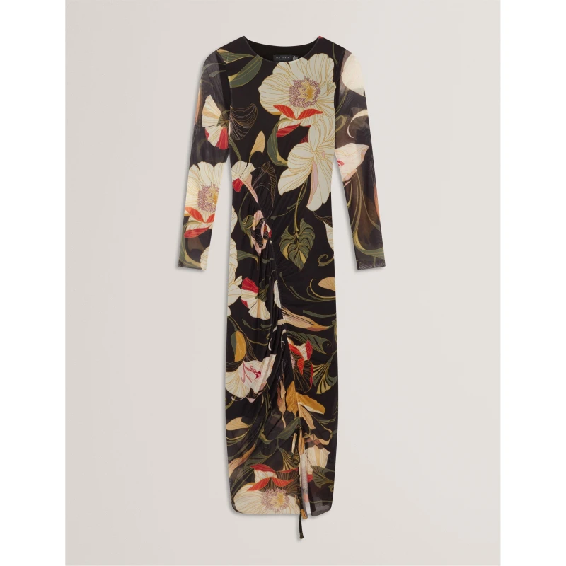 Image of Ted Baker Womens Mesh Midi Bodycon Dress Black female 6 (2X)