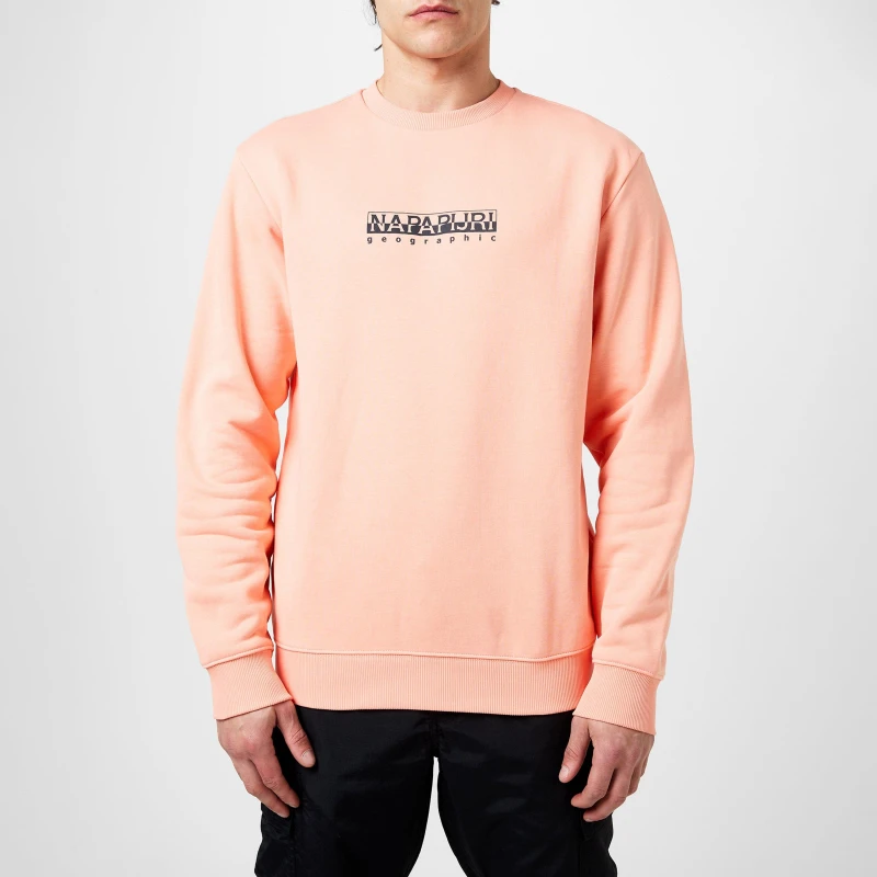Image of Napapijri Box Logo Crew Sweatshirt Salmon Pink male S