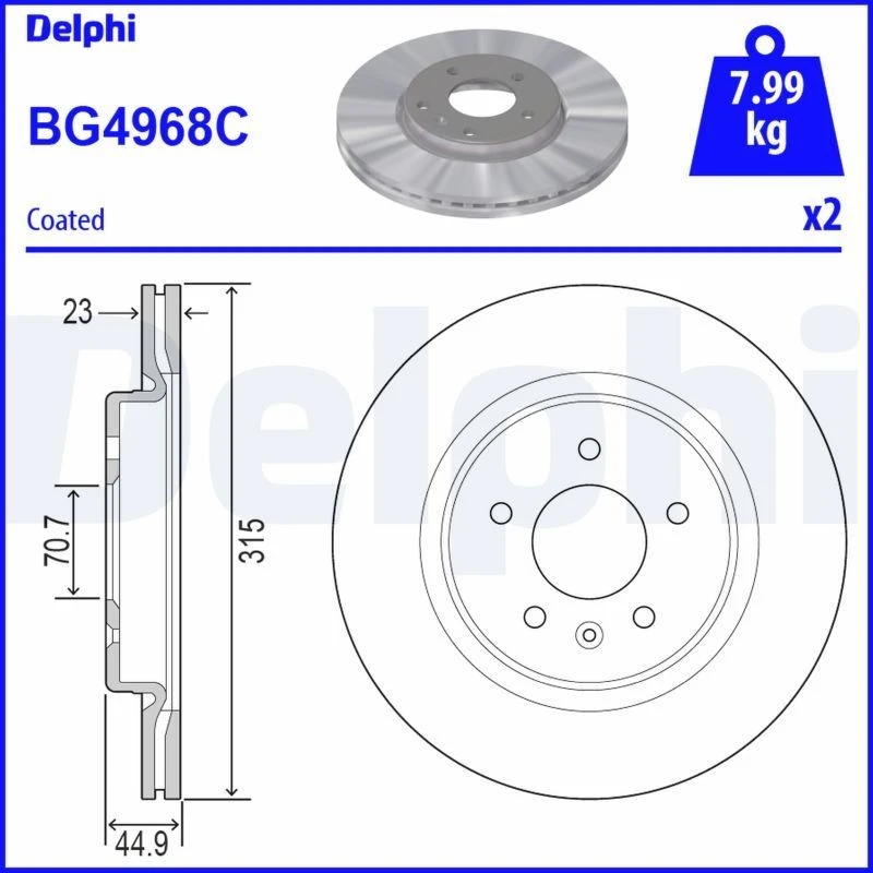 Image of DELPHI Brake disc DELPHI BG4968C