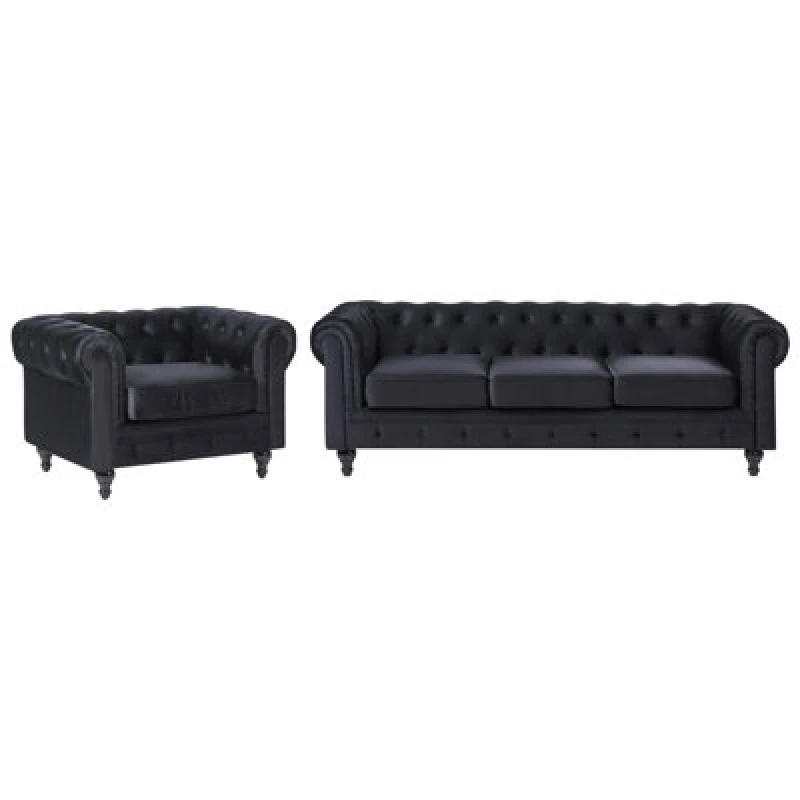 Image of Beliani Living Room Set 4 Seater Chesterfield Velvet Black