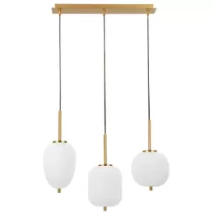 Image of Cornwall 3 Light Bar Pendant Ceiling Light Opal Glass Antique Brass Metal Black Fabric Wire LED E14 15.8 - Merano