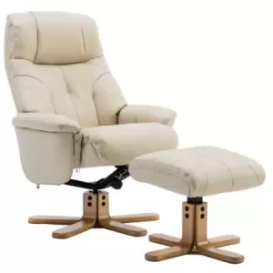 Image of Teknik Denver Recliner Leather Look Swivel Chair with Footstool - Cream