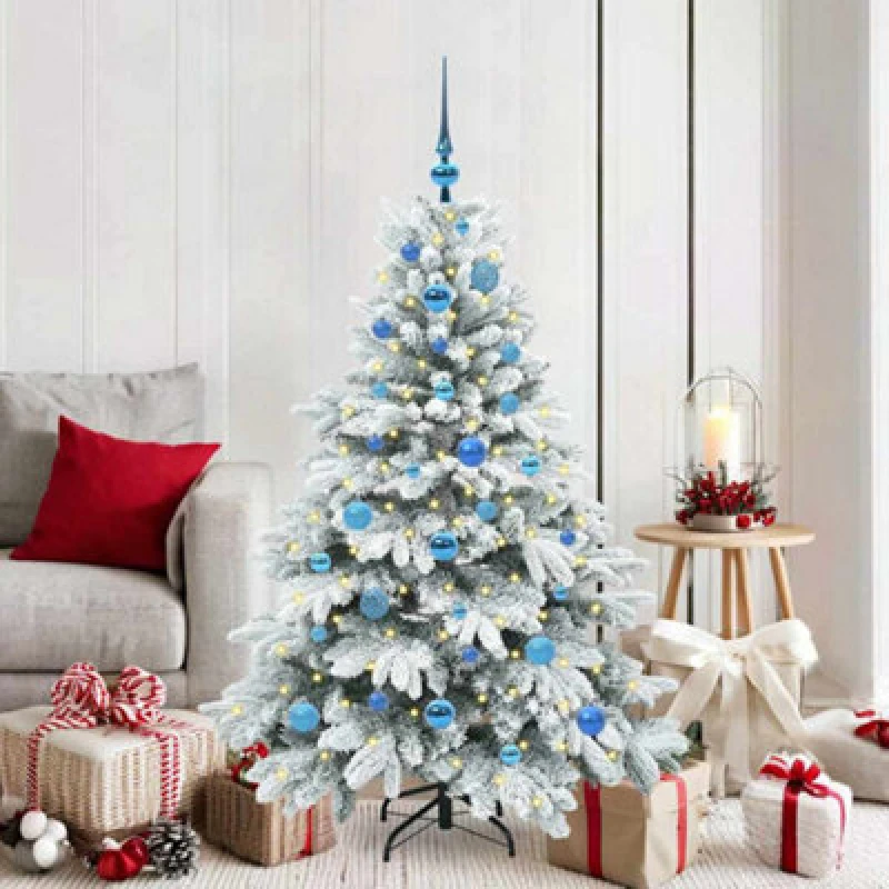 Image of vidaXL Artificial Christmas Tree with 150 LEDs and Blue Balls Snow Flocked Green 150cm PE and PVC, Green 3397608