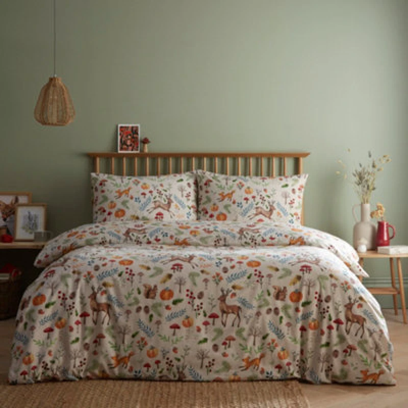 Image of Portfolio Home Arden Animal Print Deer Natural Single Soft Easy Care Bed Linen Bedding Duvet Cover Quilt Set With Pillow Case