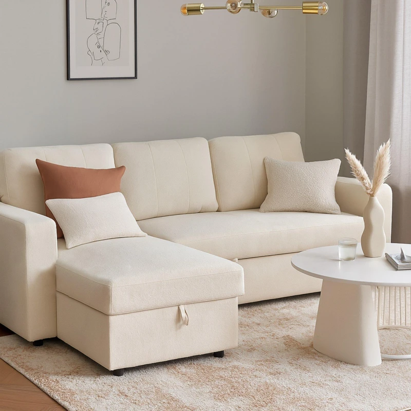 Image of Aspire Aspire Nexis Corner Sofa Bed with Storage, Chaise on the Left in Natural Size: 3 Seater Natural 3 Seater Unisex 5057632314963