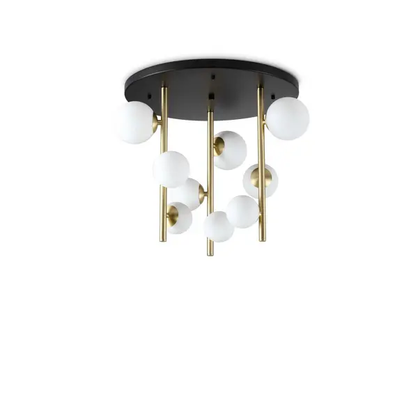 Image of Perlage 9 Light Globe Ceiling Light Brass, White Glass Shade