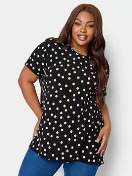 Image of Yours Round Neck Jersey Top Polka Dot, Black, Size 18, Women