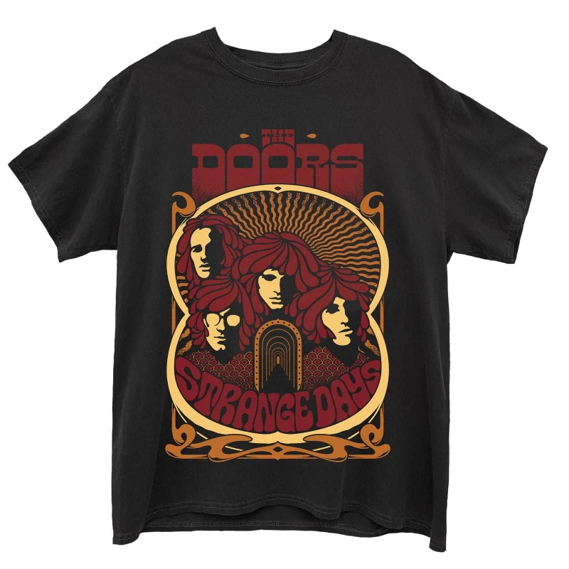 Image of The Doors Mens Strange Days Vintage Poster Cotton T-Shirt in Black Size: Medium Black Male M