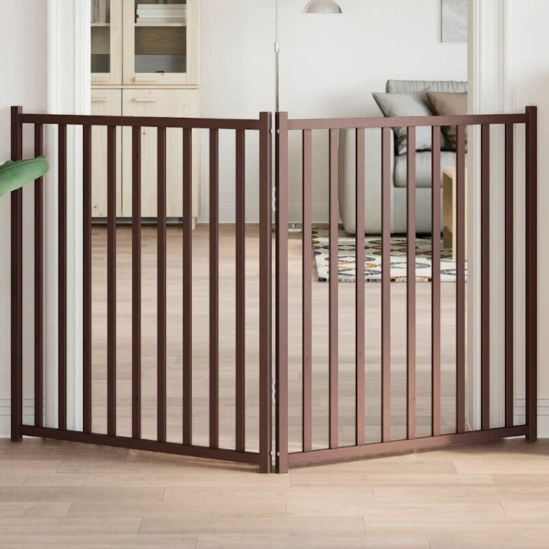 Image of vidaXL Dog Gate Foldable 2 Panels Brown Oak 160cm Solid Wood Fir, Brown 352298