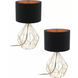 Image of 2 pack Table Lamp Colour Copper Black Copper Fabric Shade In Line Switch E27 60W