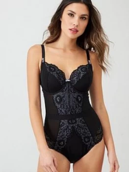 Image of Pour Moi Opulence Underwired Bodysuit - Black/Slate, Black/Slate, Size 38Ff, Women