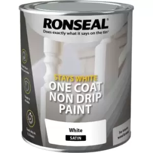 Image of Stays White One Coat Non Drip Paint - Brilliant White - Satin - 750ml - Pure Brilliant White - Ronseal