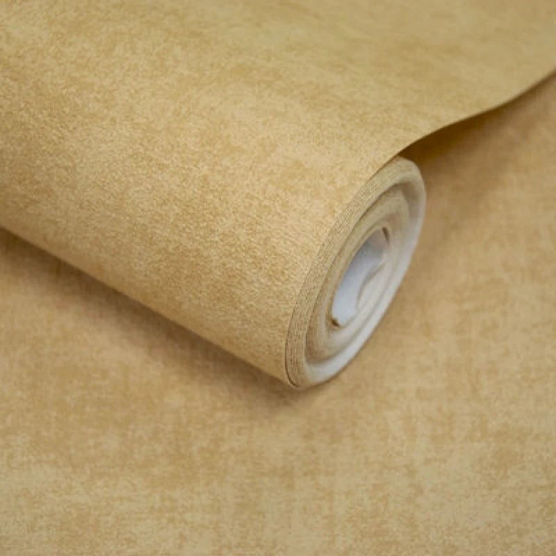 Image of Grandeco Alba Plaster Plain Textured Wallpaper, Yellow Ochre