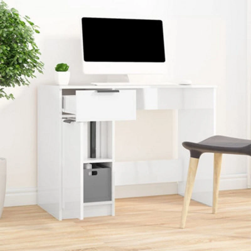 Image of Vidaxl Desk High Gloss White 100X50X75cm Engineered Wood, White 811499