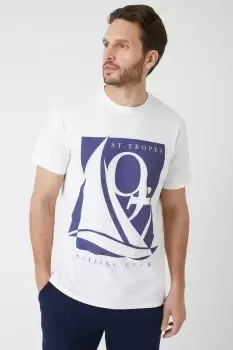 Image of Mens White Slim Fit St Tropez Print T-Shirt