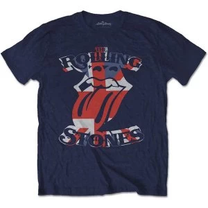 Image of The Rolling Stones - British Flag Tongue Unisex Large T-Shirt - Blue