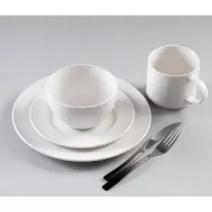 image of Carnaby Argyle 16 Piece Embossed White Dinner Set