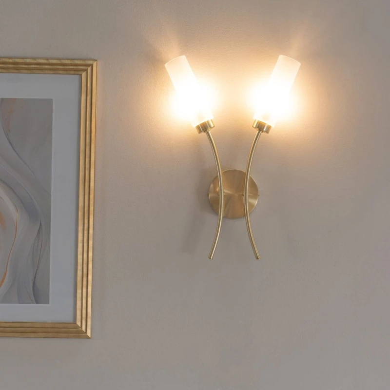 Image of ValueLights Maya Pair of 2 Way Curved Upright Reed Shaded Wall Lights with LED Bulbs Black