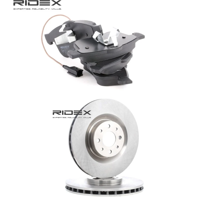 Image of RIDEX 3405B2929 Brake disc and pads set Front Axle, Brake Disc Type: internally vented, with integrated wear warning contact Brake Set,disc brakes (3