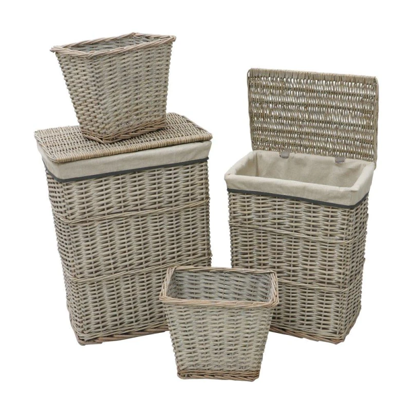 Image of JVL Arianna Set of 4 Rectangular Willow Basket Laundry Baskets Set Grey 39056802000