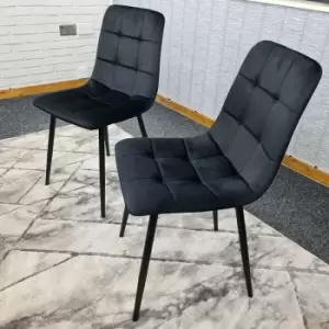 Image of Dining Chairs Set Of 2 Black Tufted Chairs Velvet Chairs Seats Kitchen Chairs