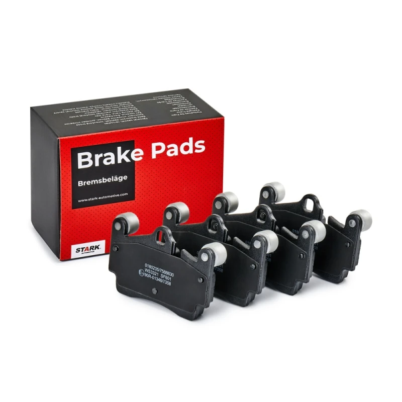 Image of STARK SKBP-0010137 Brake pad set Rear Axle, excl. wear warning contact, with counterweights, with anti-squeak plate Brake Pad Set,disc brake (402)