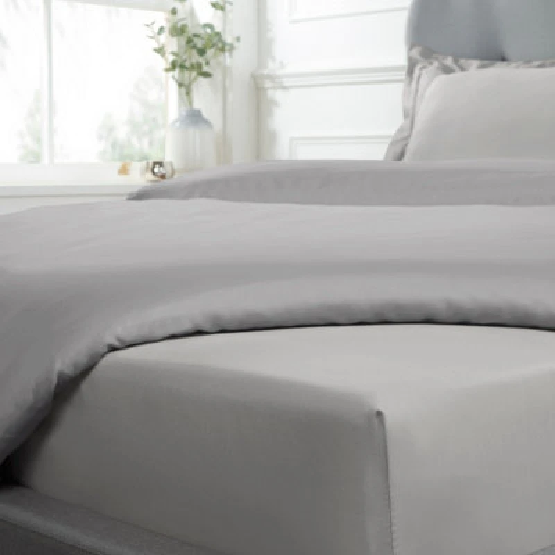 Image of Smart Living Smart Living Luxurious 300 Thread Count 100% Cotton Sateen Anti-Allergy Fitted Sheet in Silver Size: Single Fitted Silver Single Fitted