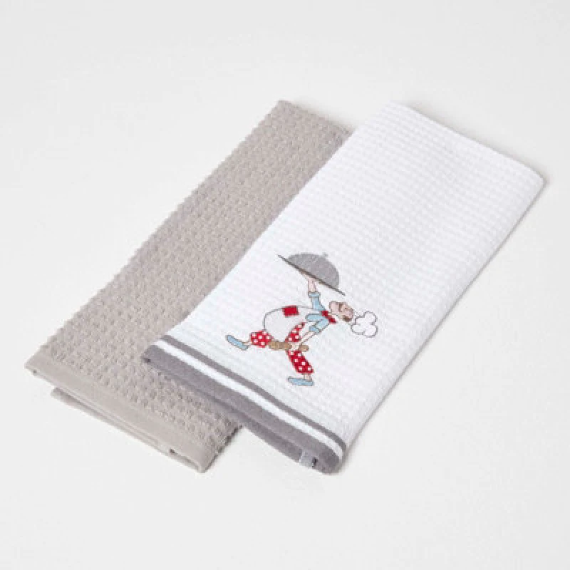 Image of Homescapes Cook Waffle Cotton Tea Towels, Set of 2 Grey unisex