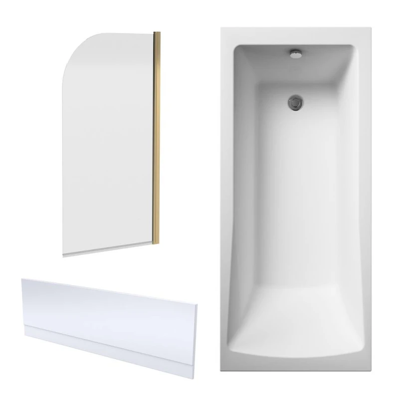 Image of Balterley Square Tub Front Panel Round Bath Screen, 1700x750mm, Brushed Brass Bronze