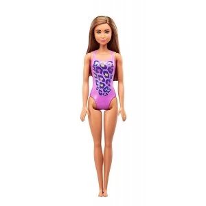 image of Barbie - Purple Cheetah Print Brunette Beach Doll