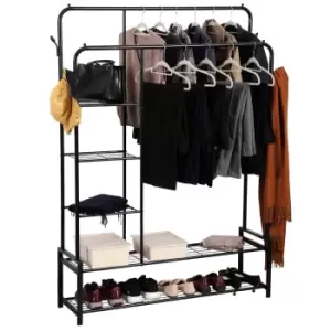 image of Ricomex Freestanding Double Clothes Rail With 2 Shoe Racks And 3 Shelves