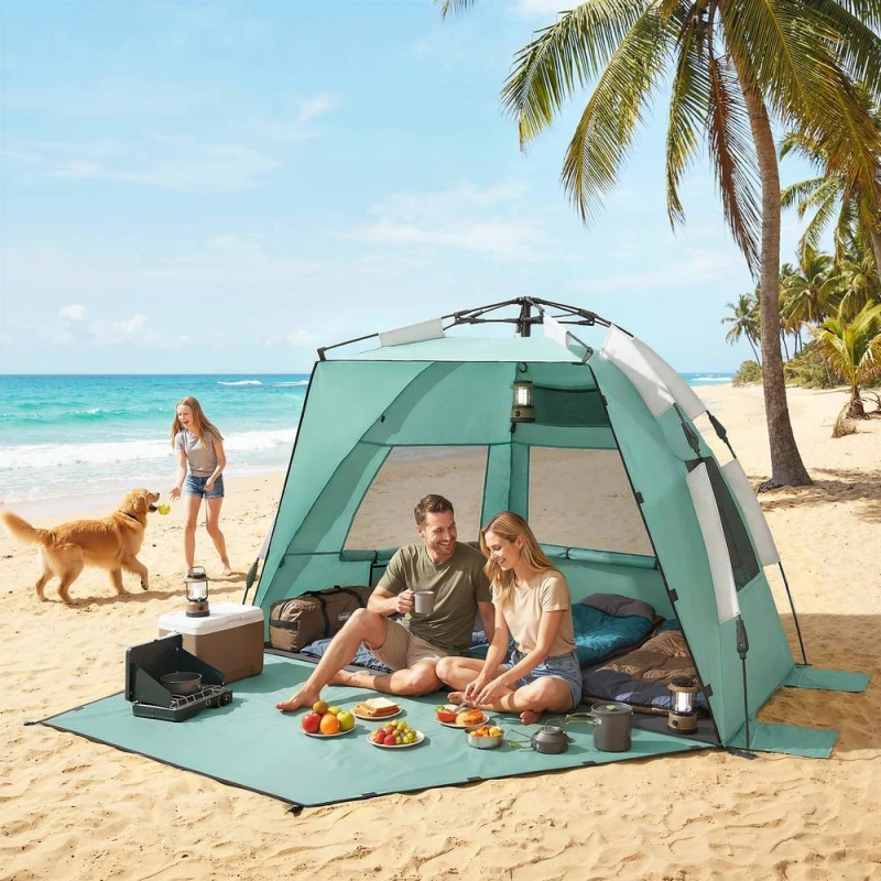 Image of OUTSUNNY Pop Up Beach Tent for 2-3 Person with Carry Bag, UPF15+ in Green Green Unisex