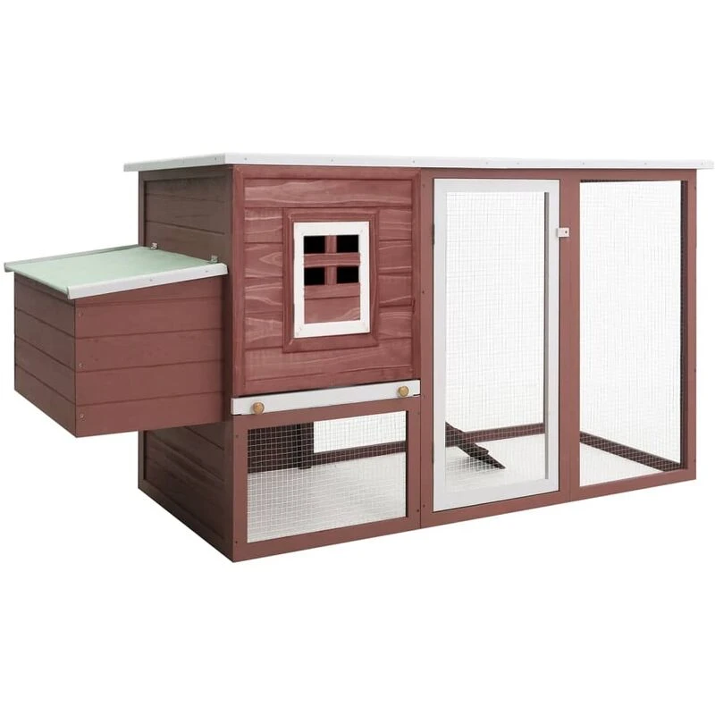 Image of vidaXL Outdoor Chicken Cage Hen House with 1 Egg Cage Brown Wood Habitat Cage