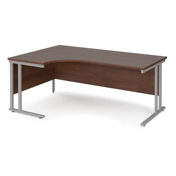 image of Maestro 25 Left Hand Ergonomic Desk with Silver Frame and Walnut Top - 1800mm