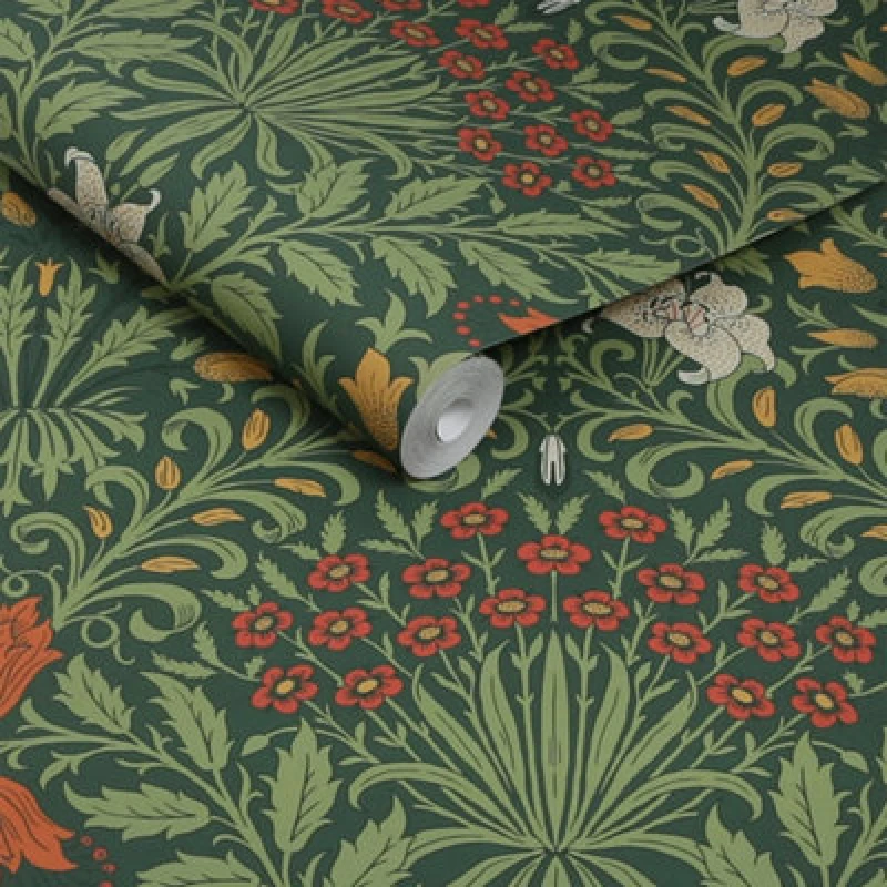 Image of William Morris At Home Garden Moss Green Wallpaper