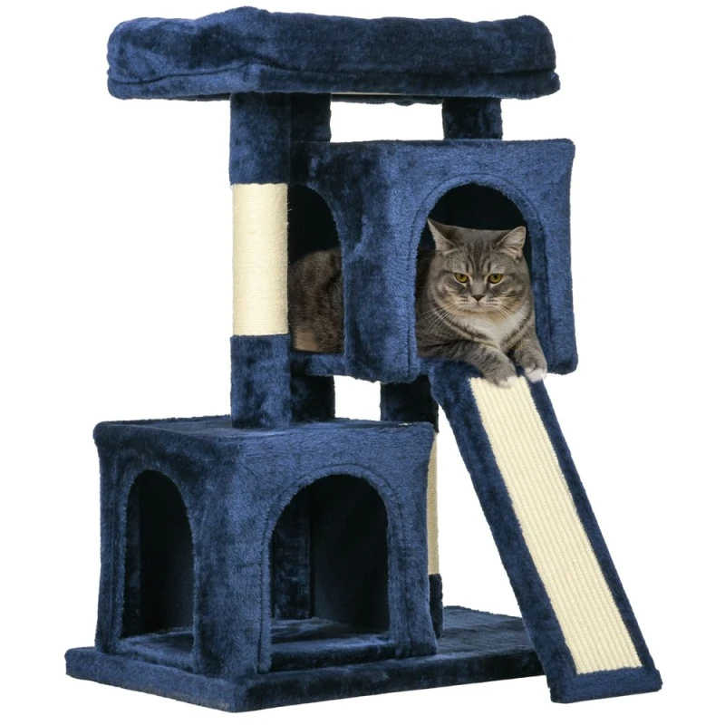Image of PawHut Cat Rest & Play Activity Tree - Navy Blue D30-286V00NU
