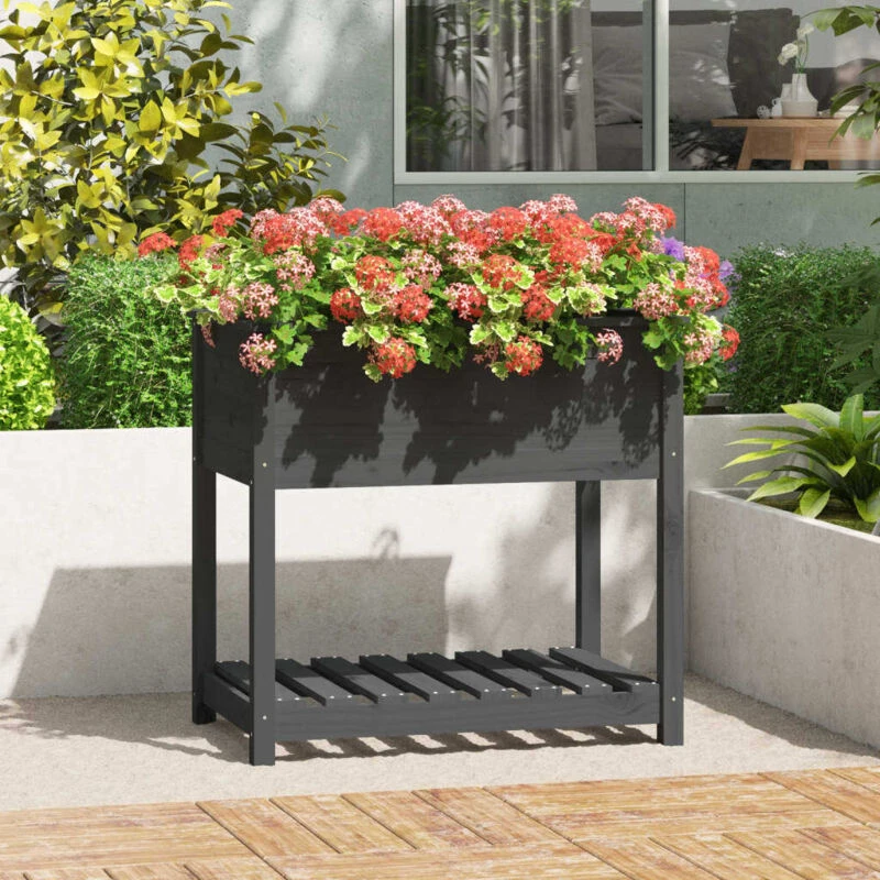 Image of VIDAXL Planter with Shelf Grey 82.5x54x81cm Solid Wood Pine Vidaxl 823782