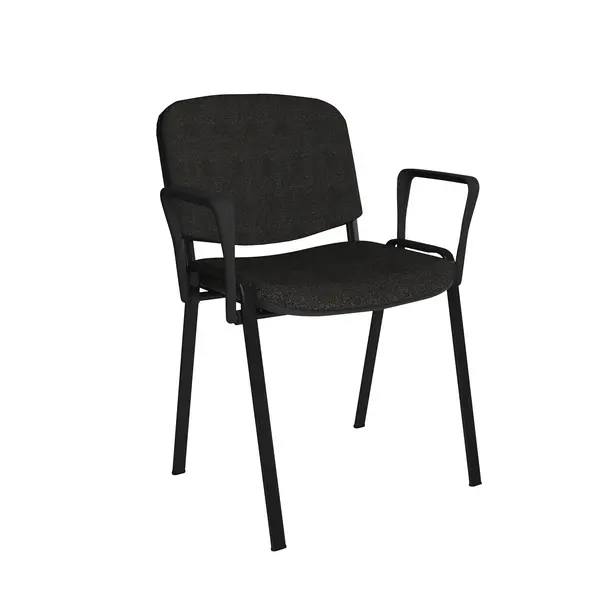 image of Taurus Meeting Room Stackable Chair with Black Frame and Fixed Arms - Charcoal