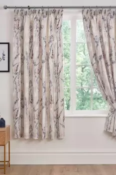 image of 'Wild Stems' Pair of Pencil Pleat Curtains With Tie-Backs