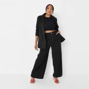 image of Missguided Split Hem Wide Leg Trouser - Black