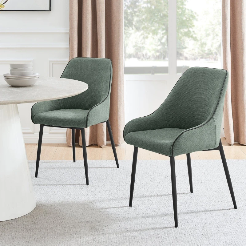 Image of FurnitureboxUK FurnitureboxUK Beaumont 2x Fabric Black Leg Dining Chair in Green Green One Size Unisex 5056657188511