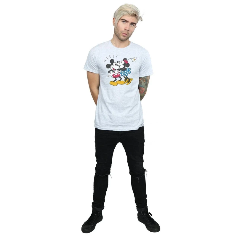 Image of Disney Men Mickey Mouse Mickey And Minnie Kiss T-Shirt in Grey Size: Small Grey S Male 5057245562744