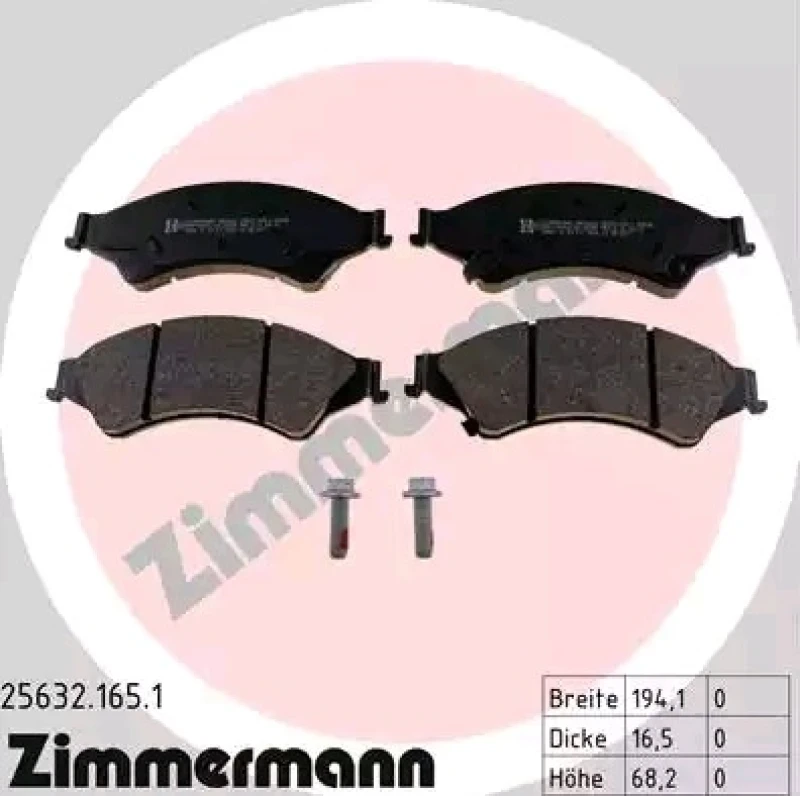 Image of ZIMMERMANN 25632.165.1 Brake pad set Front Axle, with acoustic wear warning, Photo corresponds to scope of supply, with bolts/screws Brake Pad Set,di